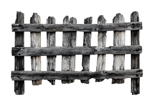 Weathered wooden fence panel with rustic texture against black, cut out png