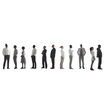 Silhouettes of people sting in a long straight queue png