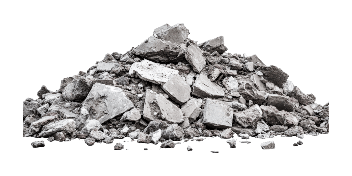 Pile of concrete rubble, industrial construction debris, cut out png