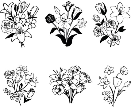 Elegant Wildflower Line Art Collection vector