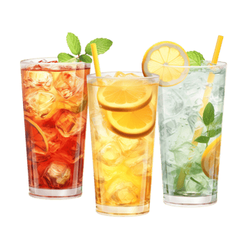 Reing iced beverages citrus slices mint leaves png