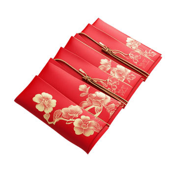 Elegant Red Envelopes Adorned with Intricate Gold Flowers for Special Occasions png