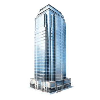 Tall glass skyscraper reflecting the blue sky png
