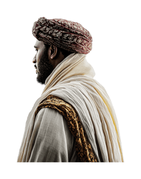 Profile of mature african male in traditional attire with turban, cut out png