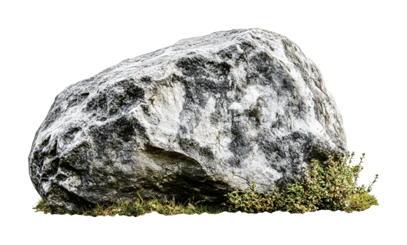 Large natural boulder with green foliage, cut out png