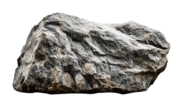 Large rough granite boulder with textured surface, cut out png