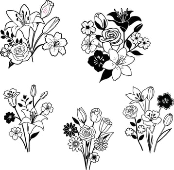 Floral Wreaths and Bouquets in Hand-Drawn Style vector