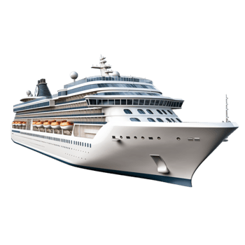 Luxurious white cruise ship sailing across the ocean png