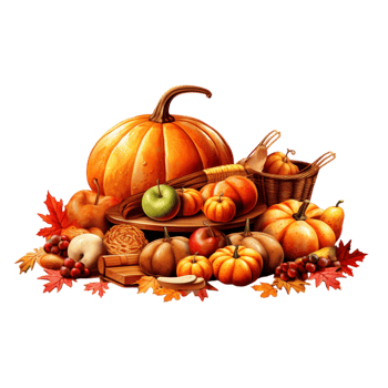 Autumn harvest display pumpkins colorful leaves png