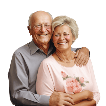 Elderly couple smiling warmly while embracing each png