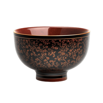 a black and red bowl with floral designs png