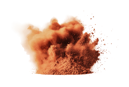 Dynamic explosion of vibrant orange powder in motion, cut out png