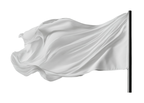 White flag waving on flagpole against clear sky, cut out png