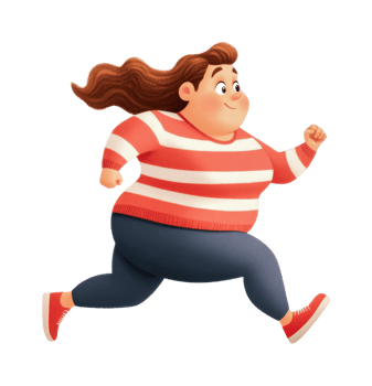 Animated female character running in striped sweater and sneakers, cut out png