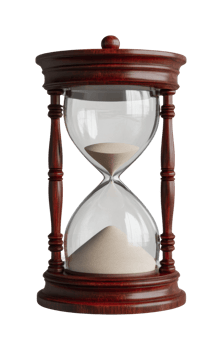 Classic wooden hourglass with flowing sand, cut out png