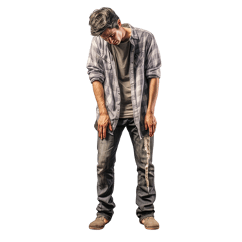 Tired man a slouched posture looks exhausted png