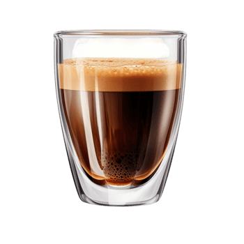 A steaming glass of ly brewed espresso looks strong png