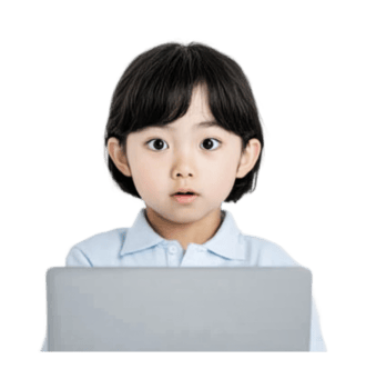 Asian male child surprised while using laptop isolated against white background, cut out png