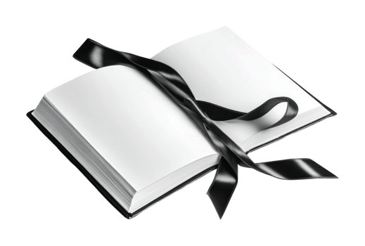 Open book with black satin ribbon, cut out png