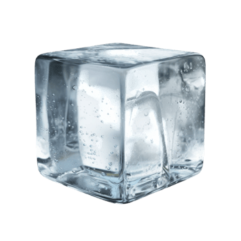 Perfectly shaped ice cube glistens tiny water droplets png