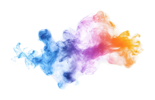Colorful swirling clouds of vibrant smoke in blue, purple, red, orange, and pink hues, cut out png