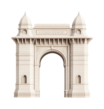 Gateway of india monument architecture with detailed stone structure, cut out png