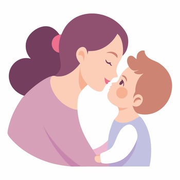 Mothers Day Illustration of a Mother Tenderly Kissing Her Babys Forehead with Affection vector