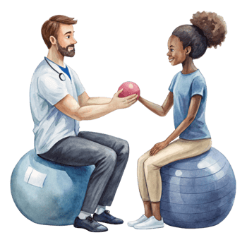 A man and woman sitting on exercise balls png