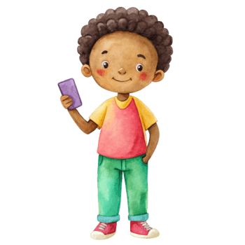 A cartoon boy holding a phone and smiling png