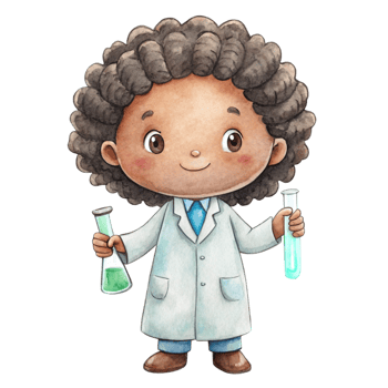 A cartoon boy holding a test tube and a flask png