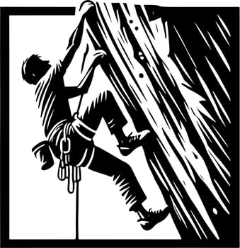Male Mountain Climber, Black And White Silhouette vector
