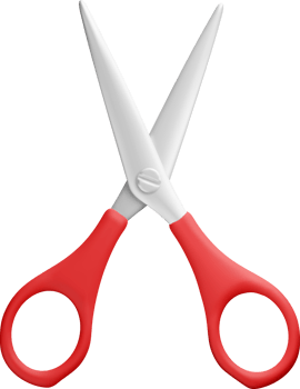 3D scissors with red plastic handles symbol png