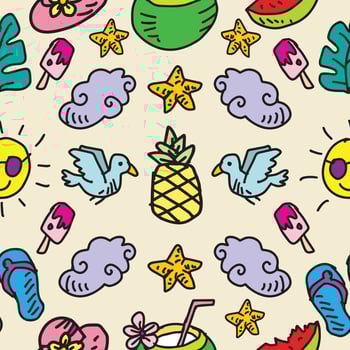 Fun and Colorful Summer Pattern with Tropical Elements vector