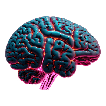 Glowing human brain with neural activity visualization isolated on transparent png