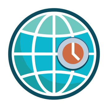 Globe Icon with a Clock Overlay and Time Zone Globe Concept vector