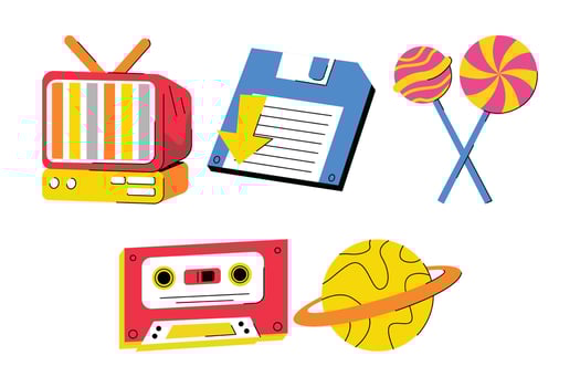 Playful illustration showcasing retro tech and whimsical elements vector