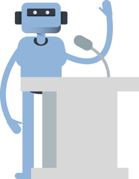 Blue Humanoid Character Speaking on Podium png