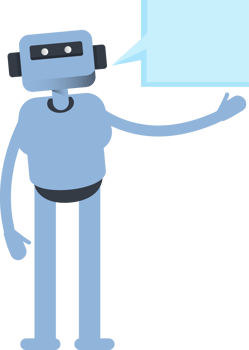 Blue Humanoid Character and Speech Bubble png
