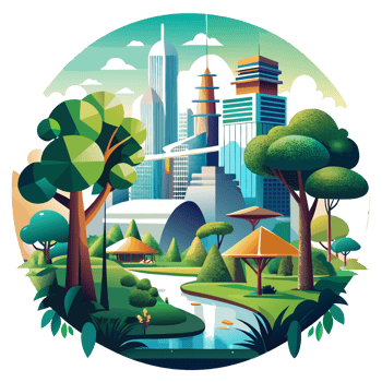 Urban Forests Green Spaces in Cities, Improved Air Quality, Urban Heat Reduction png