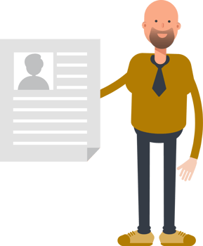 Bald Businessman Character Holding Job Application Document png