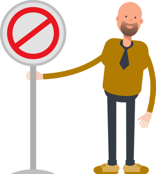 Bald Businessman Character and Prohibition Signage png