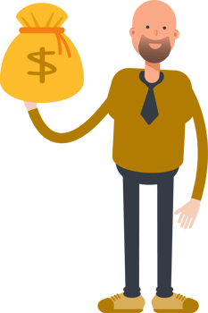 Bald Businessman Character Holding Dollar Sack png