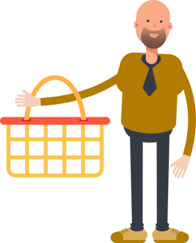 Bald Businessman Character Holding Shopping Basket png