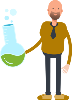 Bald Businessman Character Holding Lab Flask png