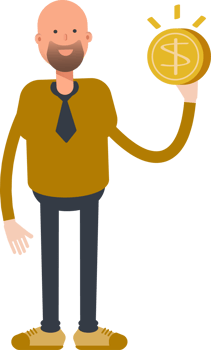 Bald Businessman Character Holding Dollar Coin png
