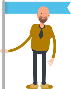 Bald Businessman Character Holding Blue Flag Pole png