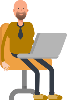 Bald Businessman Character Working on Laptop png