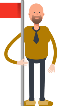 Bald Businessman Character Holding Red Flag Pole png