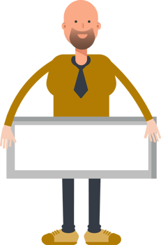 Bald Businessman Character and Blank Signage png