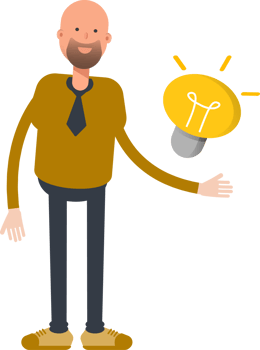 Bald Businessman Character and Light Bulb png